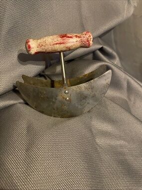 old kitchen tool distressed red wood handle double blade chopper decorative